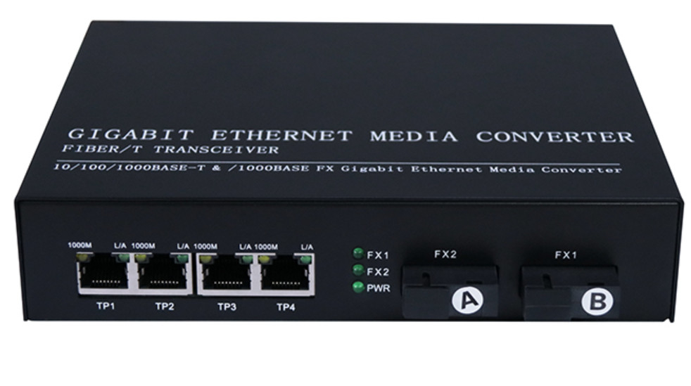 IP30 QoS SNMP繊維の光学コンバーター10/100/1000ギガビット4 Rj45 1.25Gbps